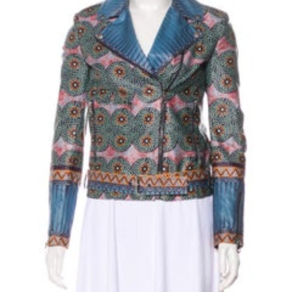 NWOT $950 Suno faux leather floral moto jacket XS